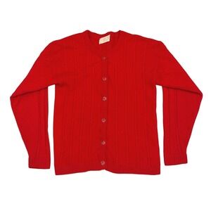 VTG Pendleton Womens S Red Cable Knit Made in USA Virgin Wool Cardigan Sweater